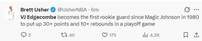 新秀埃奇库姆狂砍30+10创多项纪录 76人客场逆转凯